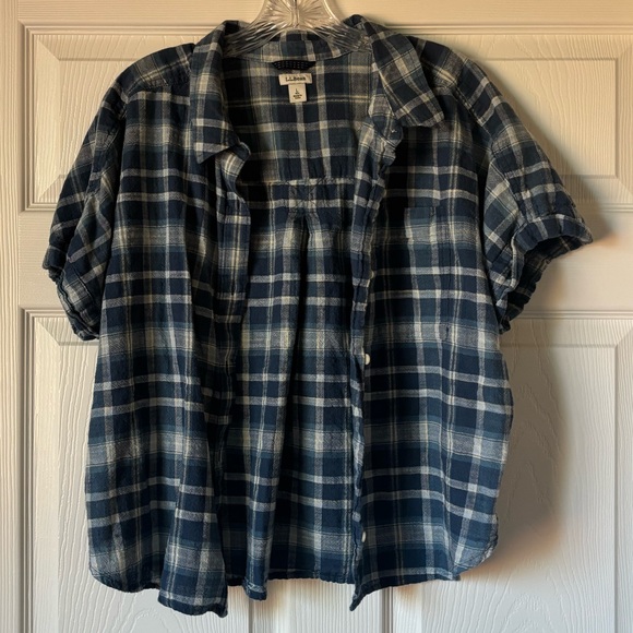 L.L. Bean Tops - L.L. Bean Blue Plaid Short-Sleeve Shirt